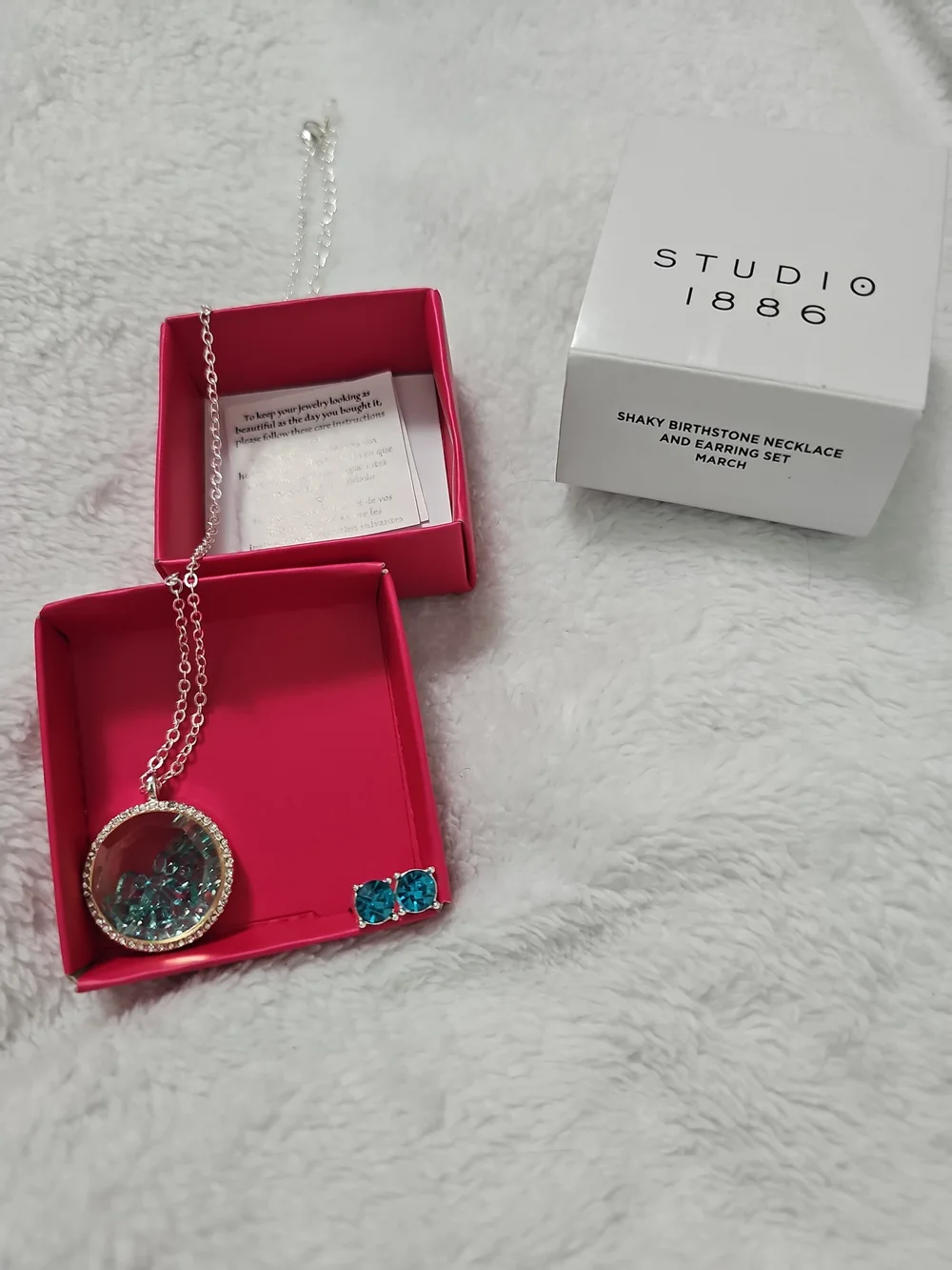 Studio 1886 March Birthstone Shaky Necklace & Stud Earring Set NIB